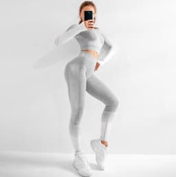 image-High elasticity seamless sports yoga clothing training fitness clothing two-piece suiset with navel short long-sleeved hip-lifting tight-fitting sportst