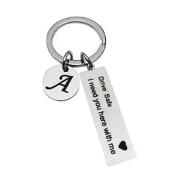image-Stainless Steel Keychain - 26 Letters Round Plate