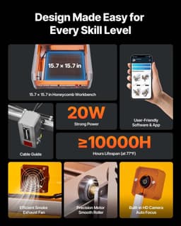 image-VEVOR L8 20W Laser Engraver with Enclosure and Camera