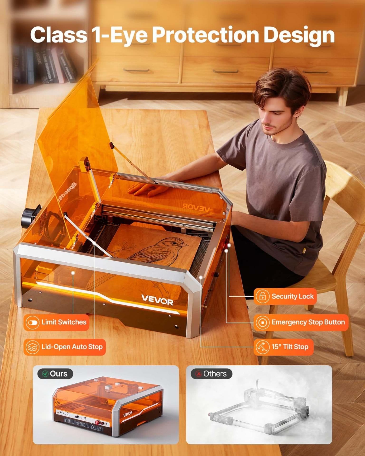 image-VEVOR L8 20W Laser Engraver with Enclosure and Camera
