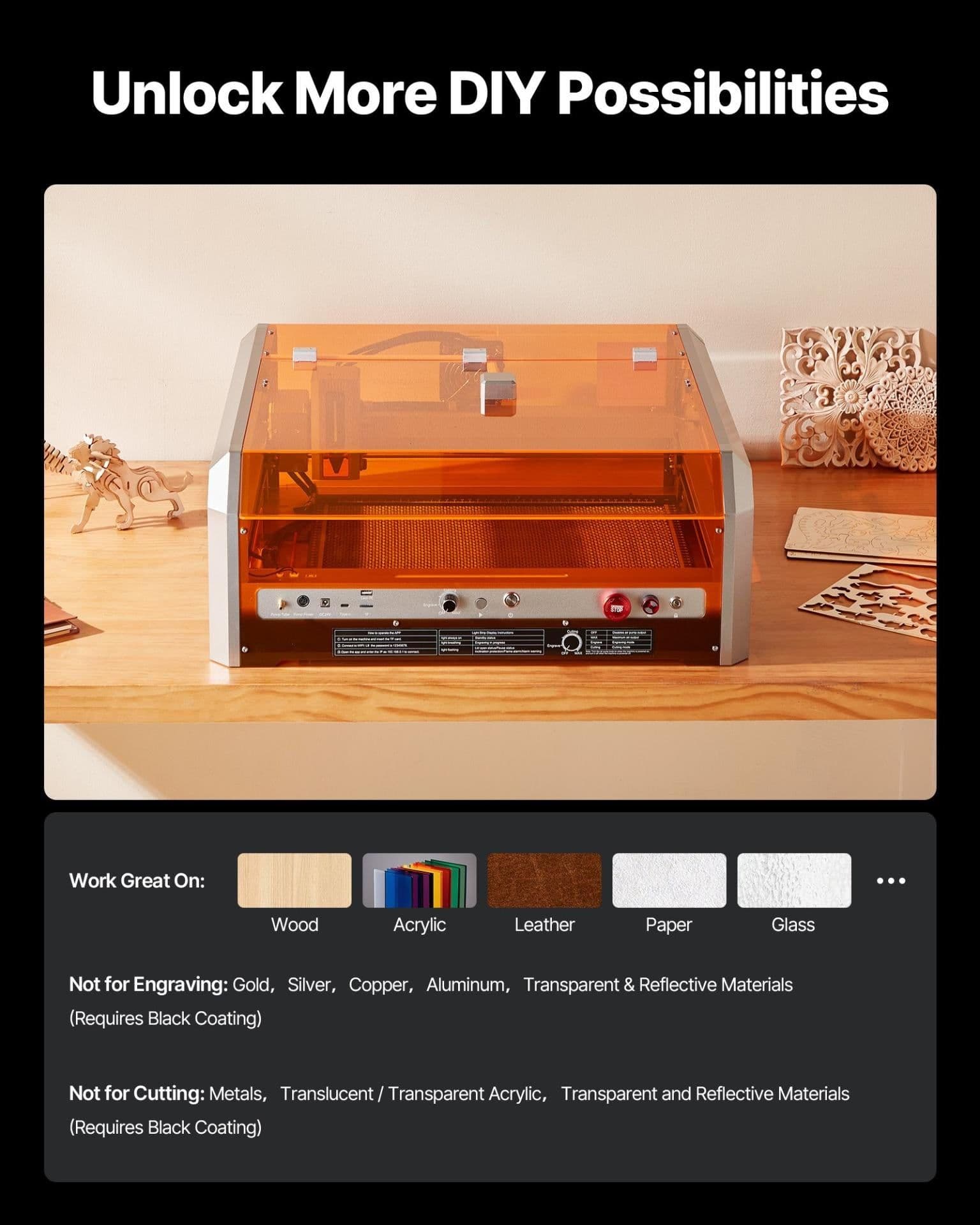 image-VEVOR L8 20W Laser Engraver with Enclosure and Camera