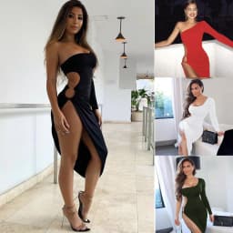 image-2020 Amazon Europe and America cross-border one-shoulder long-sleeved sexy hollow slit dress
