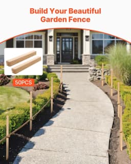 image-VEVOR Piquets de Clôture Jardin en Bois, Lot de 50, Poteaux Bois à Pointe 19,05 x 19,05 x 914,4 mm, Piquets pour Clôtures Anti-érosion, Délimiter les Zones de Jardin, Support de Croissance des Plantes