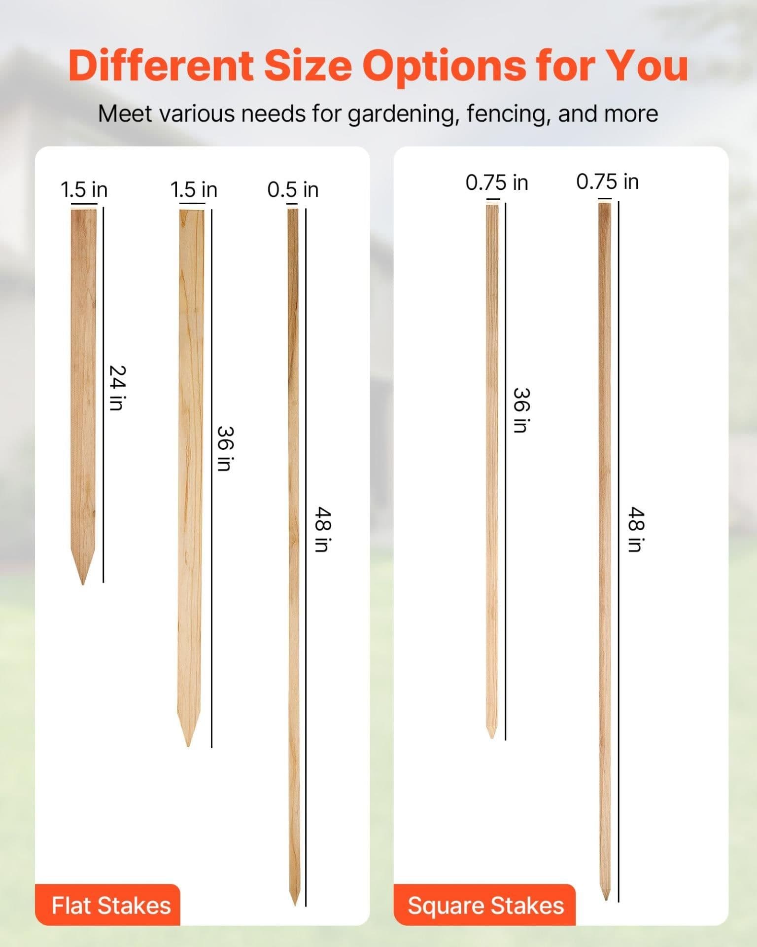 image-VEVOR Piquets de Clôture Jardin en Bois, Lot de 50, Poteaux Bois à Pointe 19,05 x 19,05 x 914,4 mm, Piquets pour Clôtures Anti-érosion, Délimiter les Zones de Jardin, Support de Croissance des Plantes