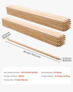 image-VEVOR Piquets de Clôture Jardin en Bois, Lot de 50, Poteaux Bois à Pointe 19,05 x 19,05 x 914,4 mm, Piquets pour Clôtures Anti-érosion, Délimiter les Zones de Jardin, Support de Croissance des Plantes