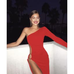 image-2020 Amazon Europe and America cross-border one-shoulder long-sleeved sexy hollow slit dress