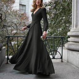 image-Cross-border European and American dress V-neck long-sleeved big swing tie slim temperament long skirt women's spot multi-color