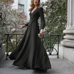 image-Cross-border European and American dress V-neck long-sleeved big swing tie slim temperament long skirt women's spot multi-color