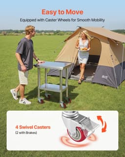 image-VEVOR Stainless Steel Table, 24 x 18 Inches Food Prep Worktable with Wheels, Kitchen Prep Table with Adjustable Undershelf Workstations for Commercial Kitchen, Restaurant, Hotel and Garage, Outdoor