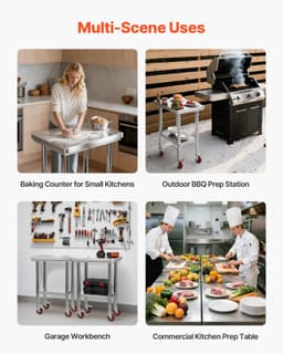 image-VEVOR Stainless Steel Table, 24 x 18 Inches Food Prep Worktable with Wheels, Kitchen Prep Table with Adjustable Undershelf Workstations for Commercial Kitchen, Restaurant, Hotel and Garage, Outdoor
