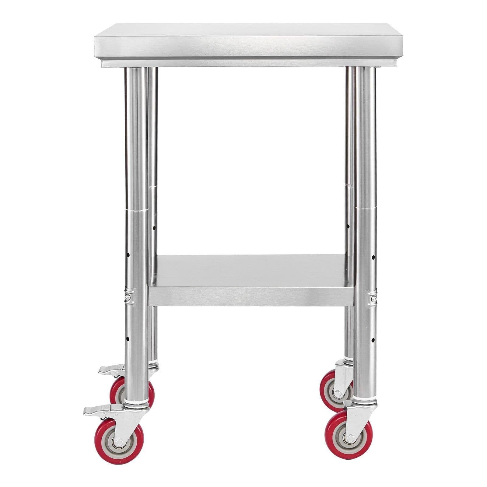 image-VEVOR Stainless Steel Table, 24 x 18 Inches Food Prep Worktable with Wheels, Kitchen Prep Table with Adjustable Undershelf Workstations for Commercial Kitchen, Restaurant, Hotel and Garage, Outdoor