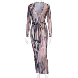 image-French hot-selling 2022 spring new feminine temperament personality printing long-sleeved V-neck dress cross-border wholesale
