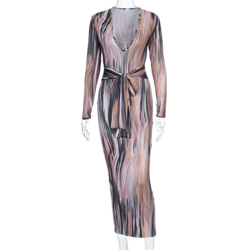 image-French hot-selling 2022 spring new feminine temperament personality printing long-sleeved V-neck dress cross-border wholesale