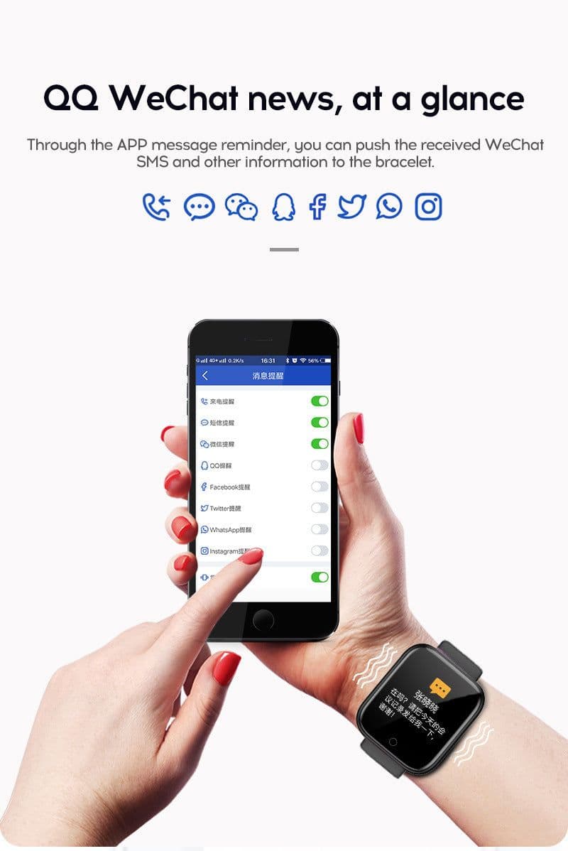 image-Y68 Smart Bracelet - Heart Rate Blood Pressure Silver