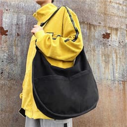 image-Retro Corduroy Dumpling Bag - Large Velvet Art Bag - Coffee Color