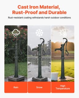 image-VEVOR Well Hand Pitcher Pump, 20 ft Max Lift, Antique Cast Iron Manual Hand Water Pump with Heightening Base, NPT 1-1/4 in Connection, Easy Installation, for Outdoor Garden, Pond, Yard, Farm, Green