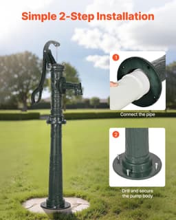 image-VEVOR Well Hand Pitcher Pump, 20 ft Max Lift, Antique Cast Iron Manual Hand Water Pump with Heightening Base, NPT 1-1/4 in Connection, Easy Installation, for Outdoor Garden, Pond, Yard, Farm, Green