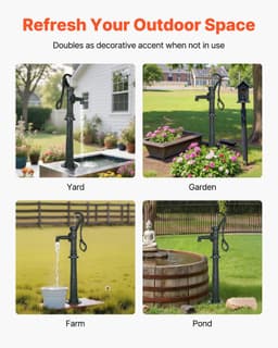 image-VEVOR Well Hand Pitcher Pump, 20 ft Max Lift, Antique Cast Iron Manual Hand Water Pump with Heightening Base, NPT 1-1/4 in Connection, Easy Installation, for Outdoor Garden, Pond, Yard, Farm, Green