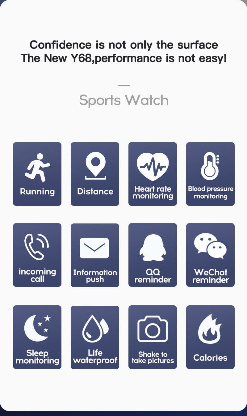 image-Y68 Smart Bracelet - Heart Rate Blood Pressure Silver