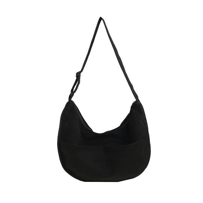 image-Retro Corduroy Dumpling Bag - Large Velvet Art Bag - Coffee Color