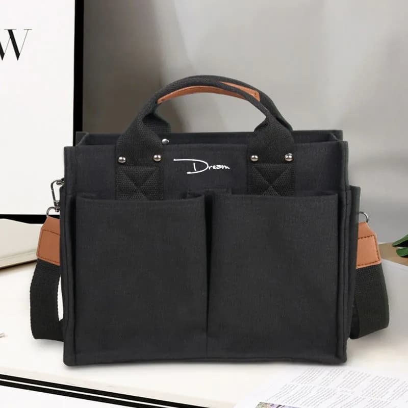 image-Canvas Shoulder Bag - Black Square Messenger