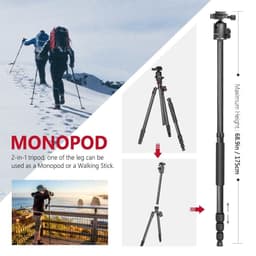 image-Carbon Fiber 66"/168cm Lightweight Portable Camera Tripod Stand
