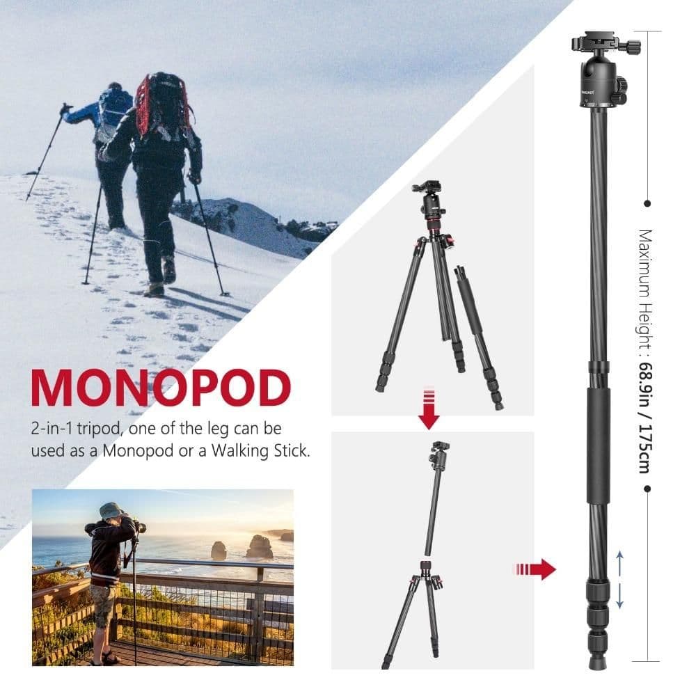 image-Carbon Fiber 66"/168cm Lightweight Portable Camera Tripod Stand