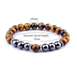 image-Explosion Style Yellow Tiger Eye Bracelet Fashion Simple Obsidian Alloy Separator Elastic Bracelet