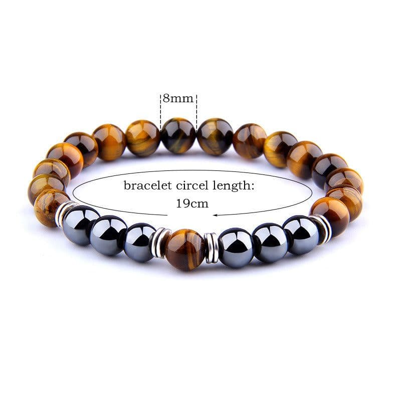 image-Explosion Style Yellow Tiger Eye Bracelet Fashion Simple Obsidian Alloy Separator Elastic Bracelet