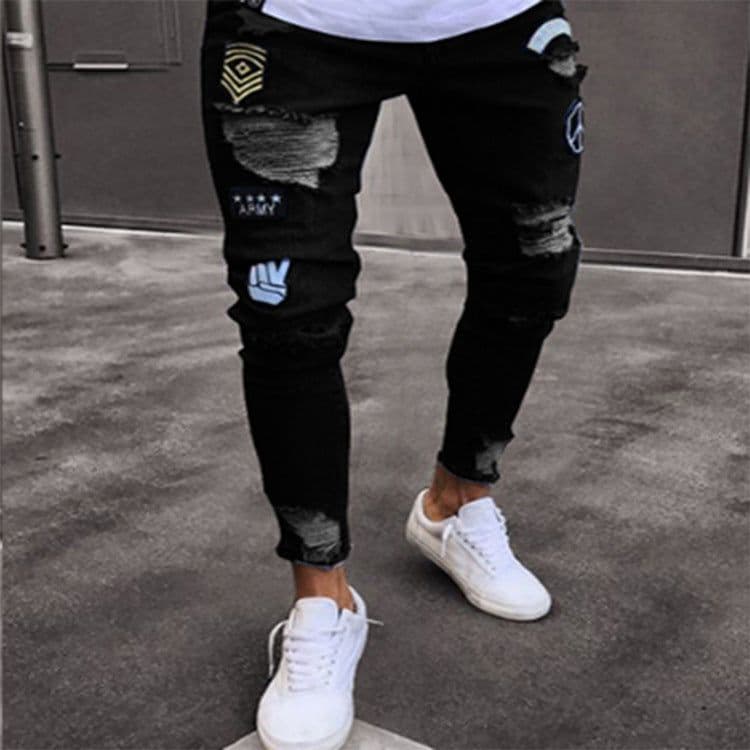 image-Men's Denim Jeans with Embroidery - S-4XL