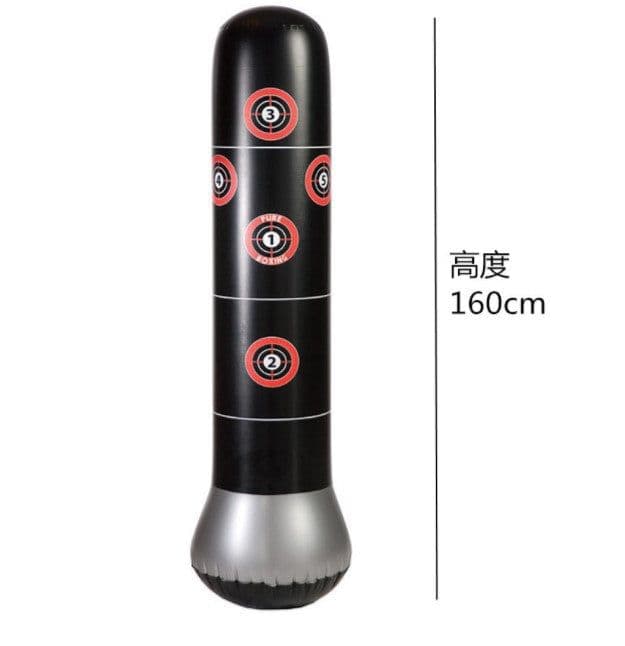 image-Vertical PVC Inflatable Boxing Punching Bag - 0.8kg, 1.6m Black/Red/Yellow