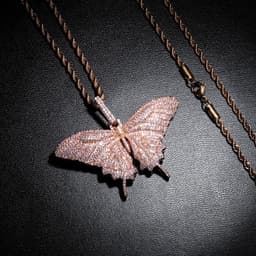 image-European and American pink butterfly small pendant Butterfly hip-hop men and women couple necklace accessories sweater chain Jin O