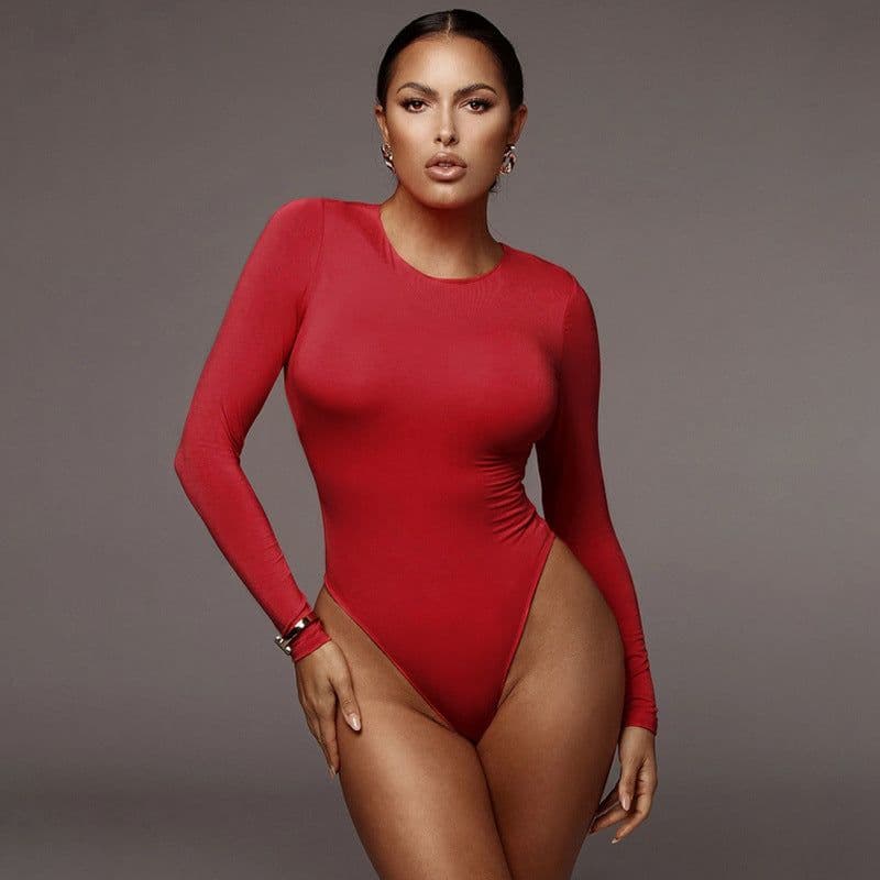 image-Red Hawthaw Cotton Slim Fit Jumpsuit With Long Sleeves
