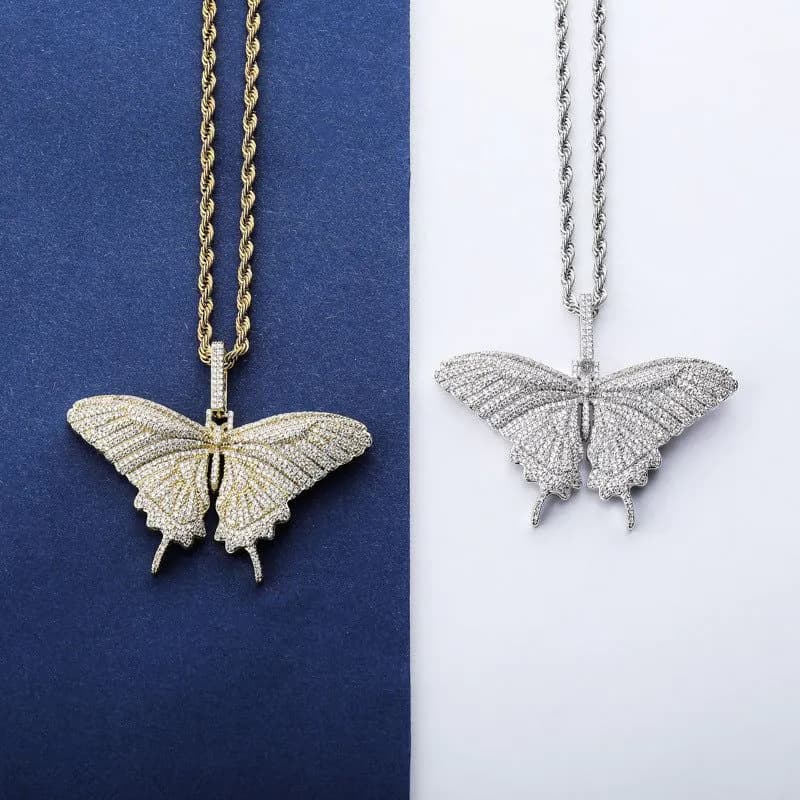 image-European and American pink butterfly small pendant Butterfly hip-hop men and women couple necklace accessories sweater chain Jin O