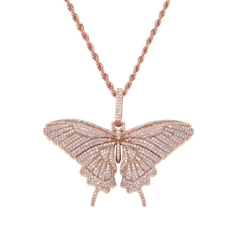 image-European and American pink butterfly small pendant Butterfly hip-hop men and women couple necklace accessories sweater chain Jin O