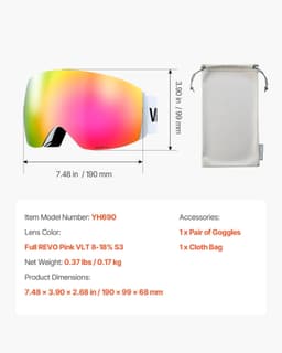 image-VEVOR Frameless Ski Goggles - Pink Revo Lens OTG Anti-fog