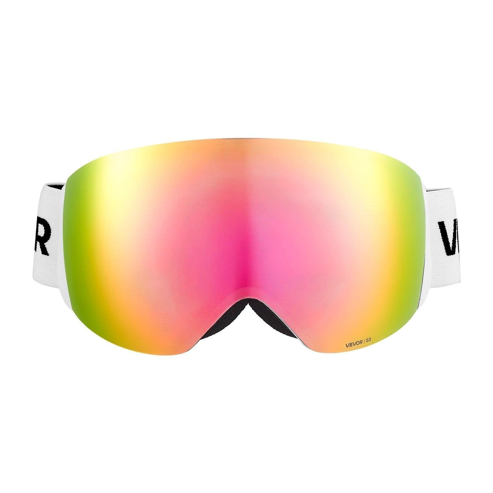 image-VEVOR Frameless Ski Goggles - Pink Revo Lens OTG Anti-fog