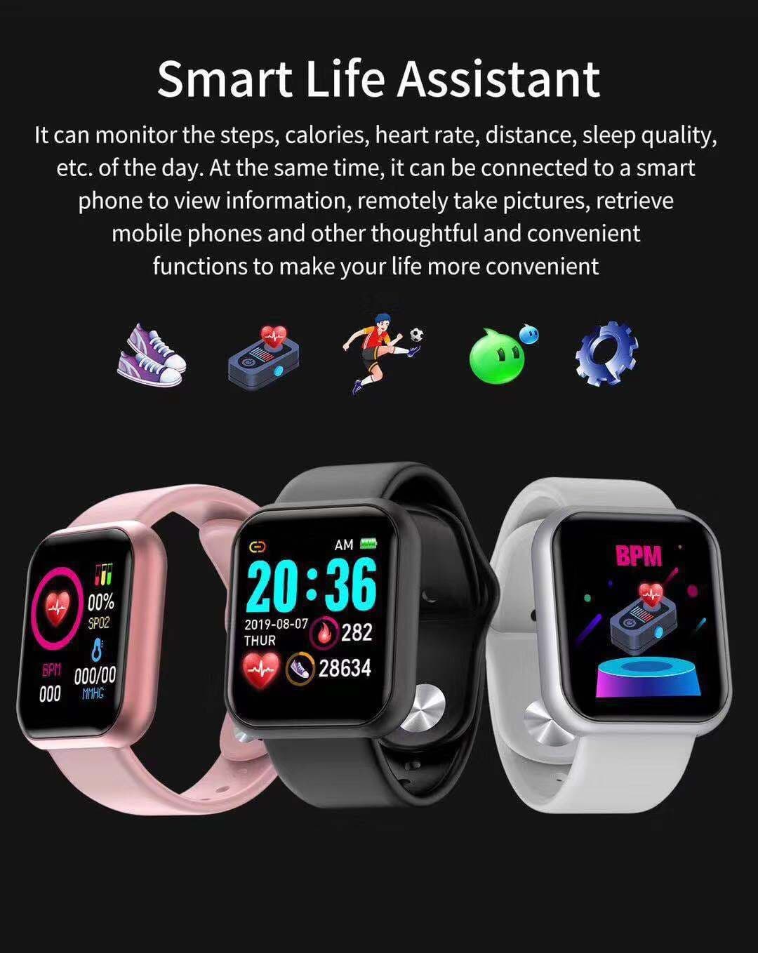 image-Y68 Smart Bracelet - Heart Rate Blood Pressure Silver