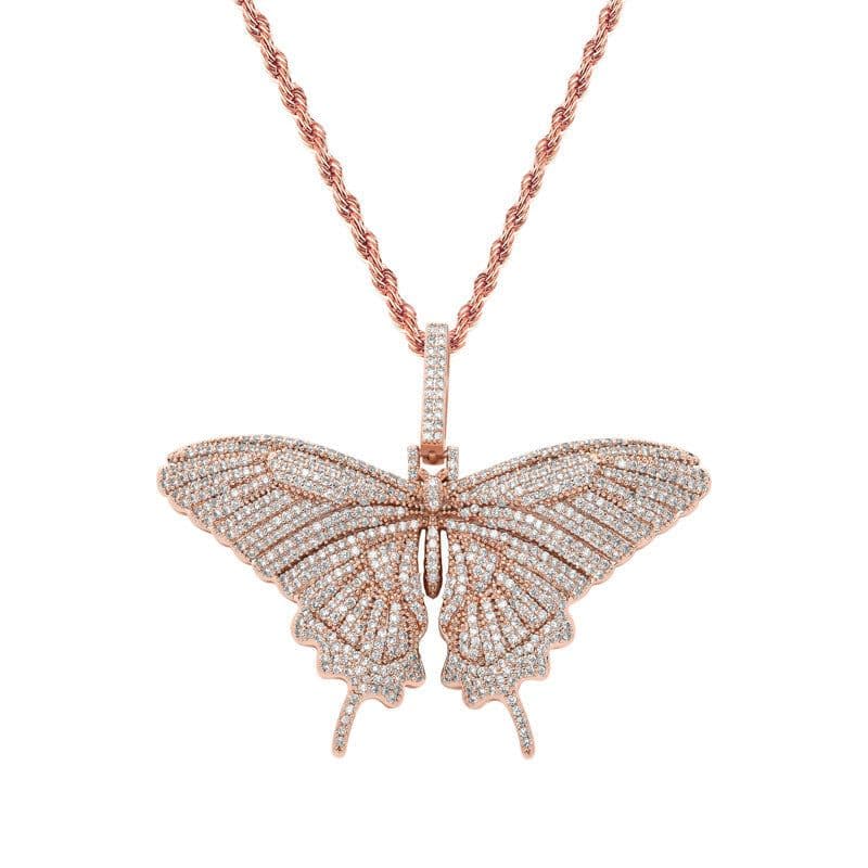 image-European and American pink butterfly small pendant Butterfly hip-hop men and women couple necklace accessories sweater chain Jin O