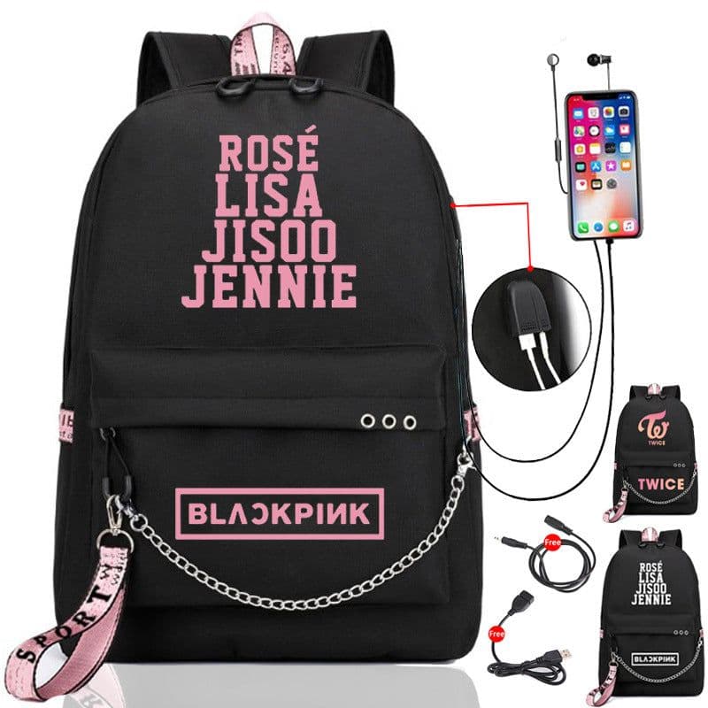 image-BLACKPINK Park Chae-young, LISA, Kim Ji-soo, the same starry sky backpack, school bag, backpack, Korean version, USB