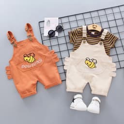 image-Bee Overalls Baby 2-Piece Set - Orange Cartoon