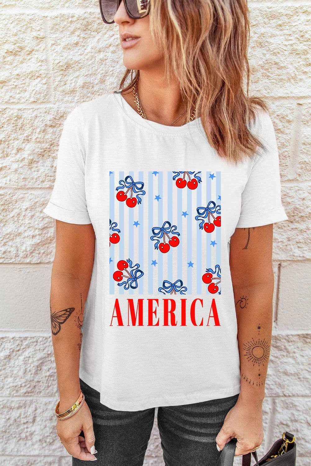 image-White Bow Cherry America Graphic Crewneck T-Shirt