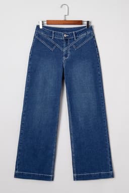 image-Sail Blue Stitched Waist Detail Loose Cuffed Jeans