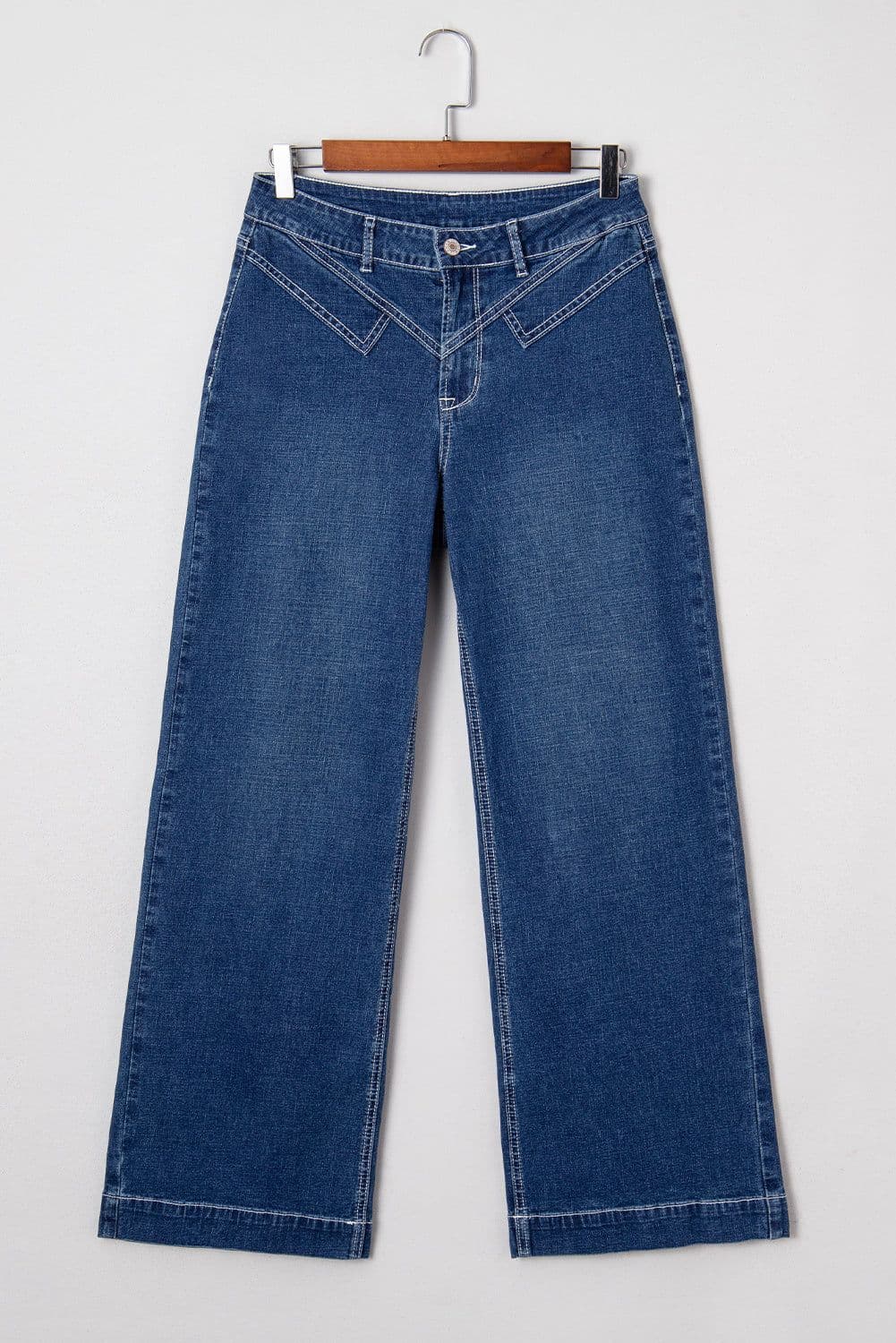 image-Sail Blue Stitched Waist Detail Loose Cuffed Jeans