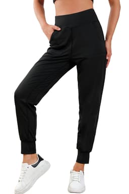 image-Black High Waist Joggers with Exposed Seam & Pockets