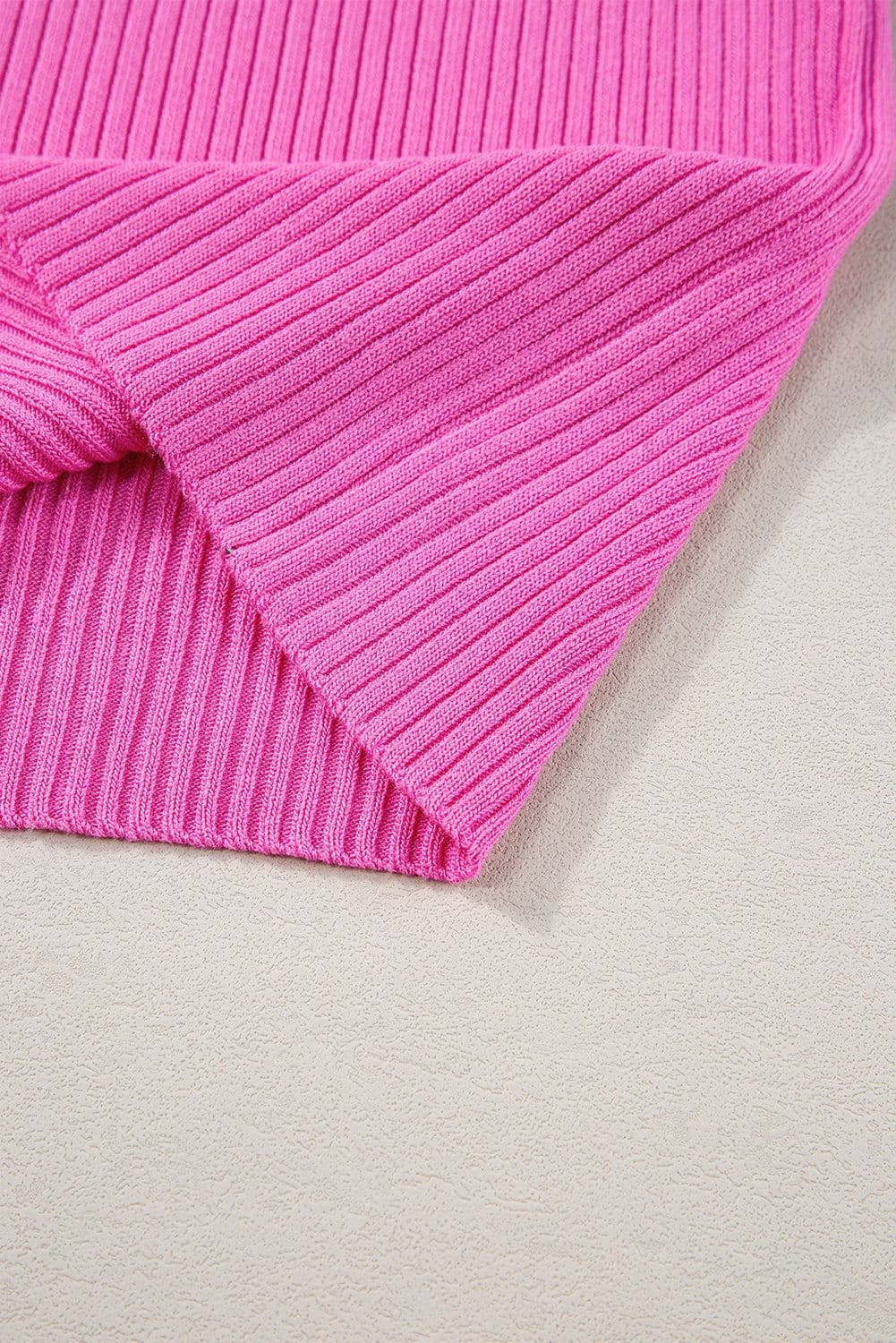 image-Pink Colorblock Edge Ribbed Knit U Neck Tank Top