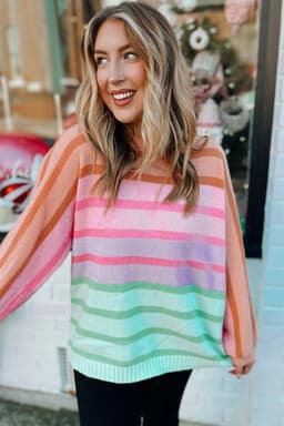 image-Multicolour Gradient Striped Ribbed Edge Loose Sweater