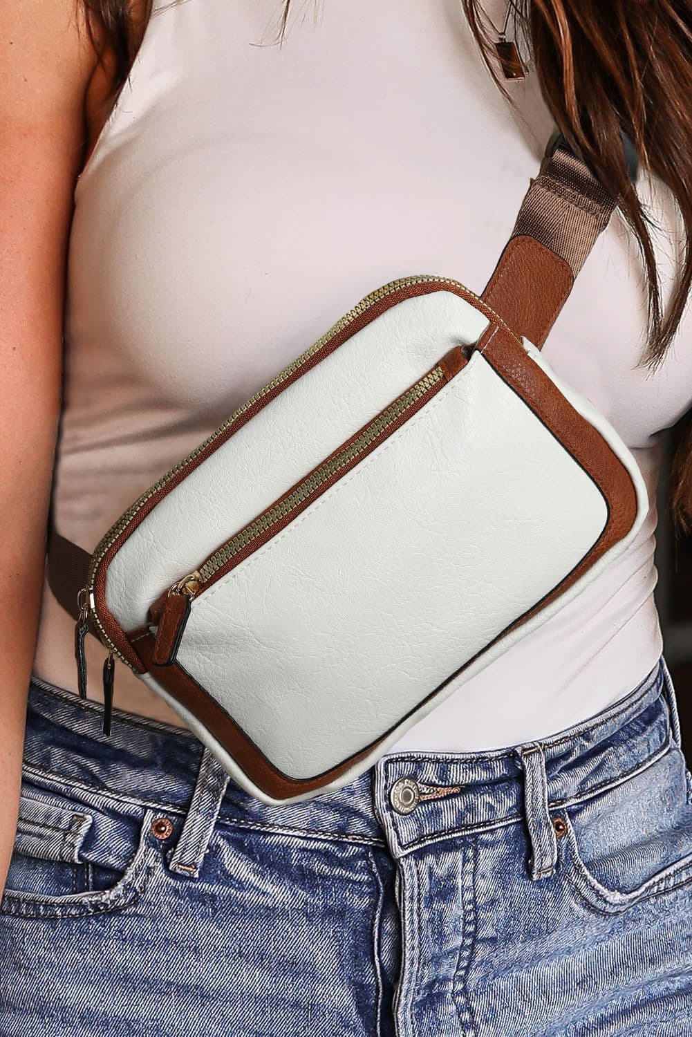 image-White Mini PU Leather Crossbody Bag - Adjustable Strap