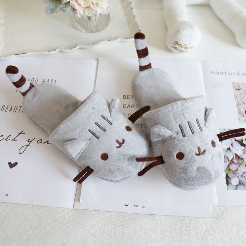 image-Gray Long Cat Slippers, Waterproof, Unisex, Thick-Soled, One Size Fits All