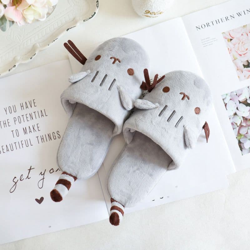image-Gray Long Cat Slippers, Waterproof, Unisex, Thick-Soled, One Size Fits All